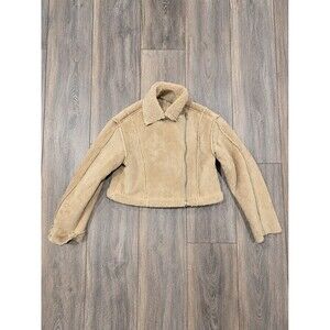 Zara Girls Faux Shearling Moto Jacket Tan Zip Crop Coat Size 9-10 140cm